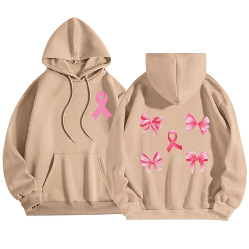 Tee Shirt Manche Longue Femme Octobre Rose Pull Chaud et Surdimensionné Kaki