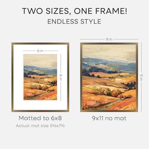 Image of Homeforia 9x11 Bronze Picture Frame, High-End Metal, 6x8 Mat, Glass | High End Aluminum, Tempered Glass, Acid-Free 6x8 Removable Mat, 9x11 in Edge-to-Edge Display 11x9, Wall Kit, Set Of 3