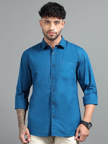 Image of Men Slim Fit Solid Spread Collar Casual Shirt