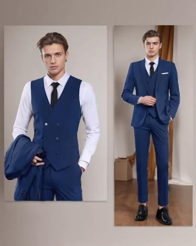 Men's 3 Piece Slim Suit Double Breasted Suit One Button Formal Wedding Prom Evening Suits2