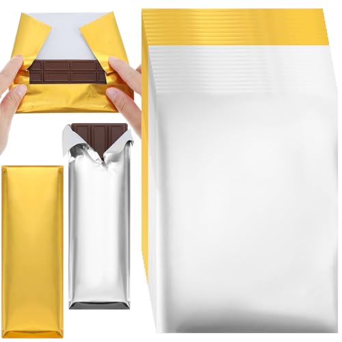 Tanlade 200 Pcs Gold and Silver Chocolate Bar Wrappers Bulk with Thick Paper Backing 7.5 x 6 Inch...