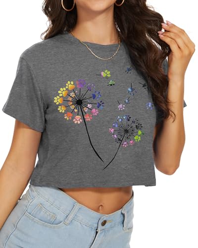 Image of Womens Summer Crop Tops Short Sleeve Round Neck T-Shirts Loose Fit Casual Blouse 2026