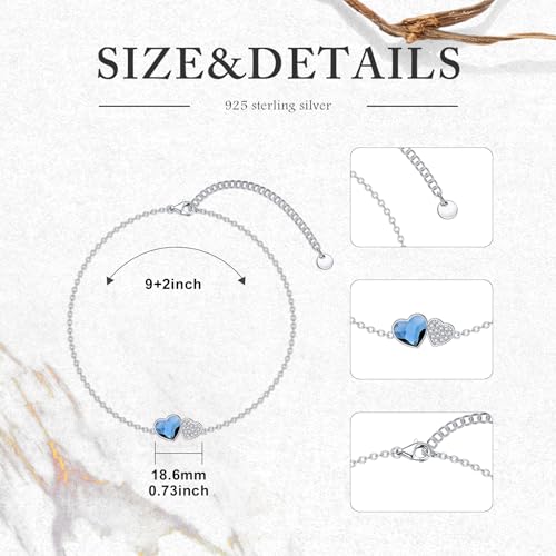 Image of 925 Sterling Silver Anklet Foot Bracelet with Crystal from Austria, Anklet Jewelry Gifts for Women 11 Inch Adjustable