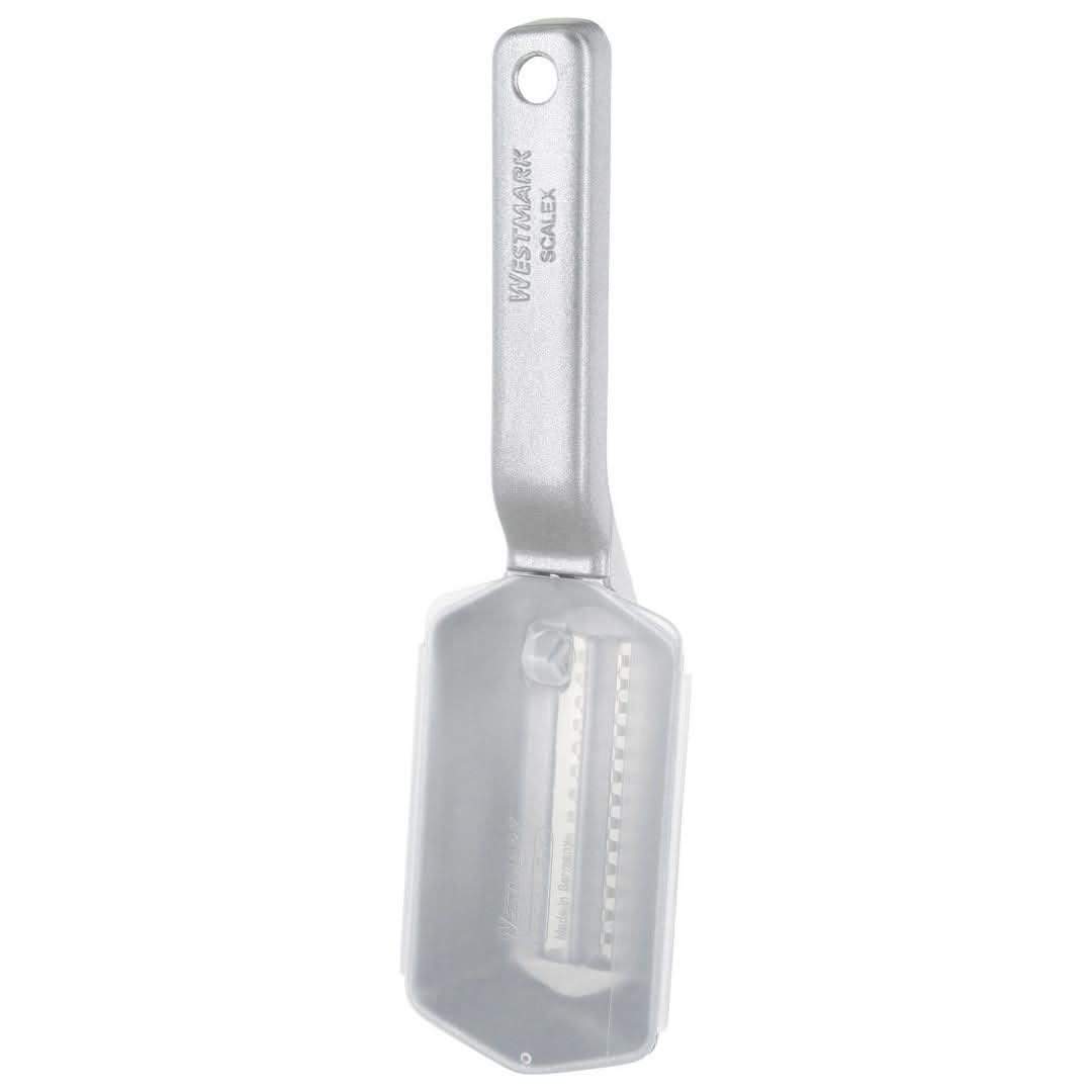 Westmark Desquamatore con vaschetta do raccolta, Alluminio, Rivestimento alimentare, Acciaio inox, 21 x 5,9 x 5,3 cm, Scalex, Argento, 65002260