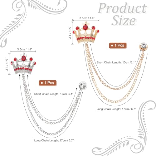 Image of PATIKIL Crown Hanging Chain Brooch Pins, Rhinestone Suit Pins Fashion Crystal Lapel Pins