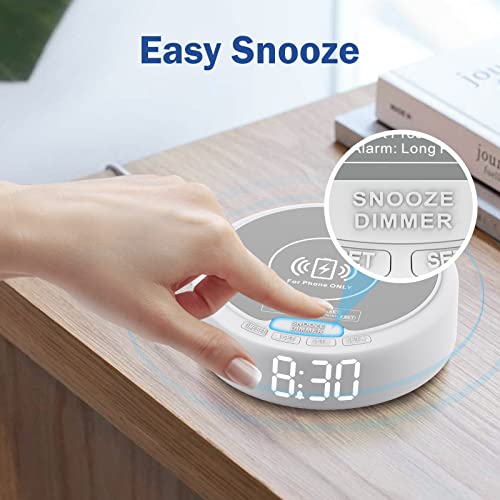 Reacher Small Wireless Charging Alarm Clock With Dimmable Digital Led Display, Easy To Use, Plug In Simple Clock For Bedroom, Bedside, Office (White) #TOP4