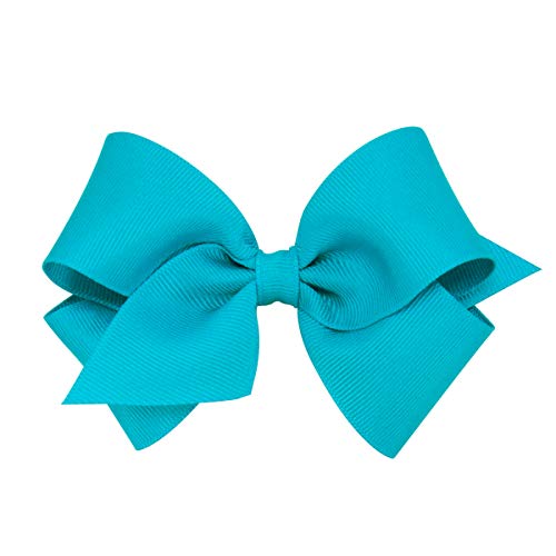 Wee Ones Girls' Classic Grosgrain Hair Bow on a WeeStay No-Slip Hair Clip with Plain Wrap, Small, New Turquoise