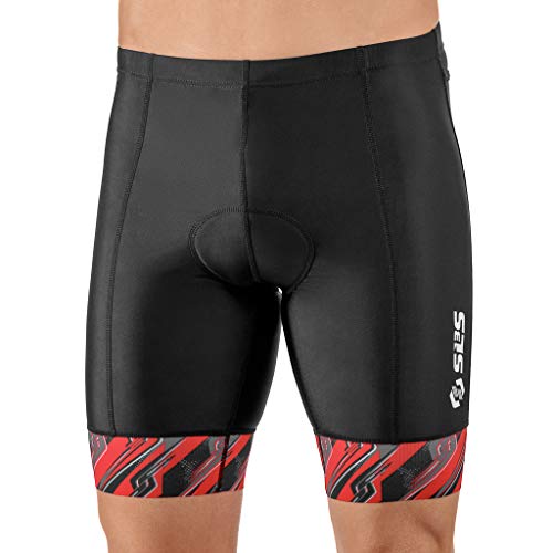 SLS3 Triathlon Shorts Mens - Padded Tri Shorts Mens Triathlon Shorts - 8" Swim Bike Triathalon Shorts, 4 Pocket FRT (Black/Red Icon, Large)