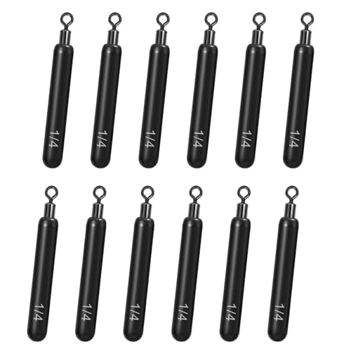 Fishfun 12Pcs Tungsten Drop Shot Weights Sinkers for Bass Fishing Tungsten Dropshot Fishing Weights Black Tie On Skinny 1/8 oz