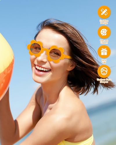 Pibupibu 10 Pack 5.71'' Flower Sunglasses Adult Bulk, Fun Cute Flower Glasses for Women Party Favors2