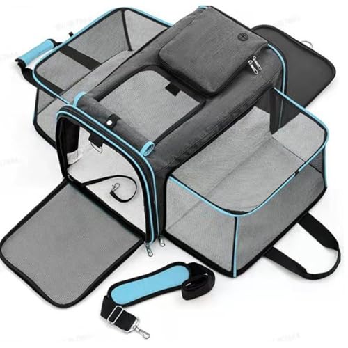 Arfobug ペット用携帯バッグ 折り畳み式猫用 お出かけ用 拡張ペット用 持ち運び軽量 車用品 洗える 通気性良好 旅行 災害時 避難など (青のエッジ,48CM*30CM*31CM)