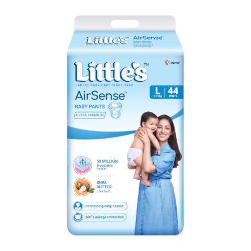Image of Little's AirSense Ultra Premium Pant Style Baby Diapers L 44 Count | 50 Million Breathable Pores | Enriched with Shea Butter | Dermatalogically tested |9-14 kg
