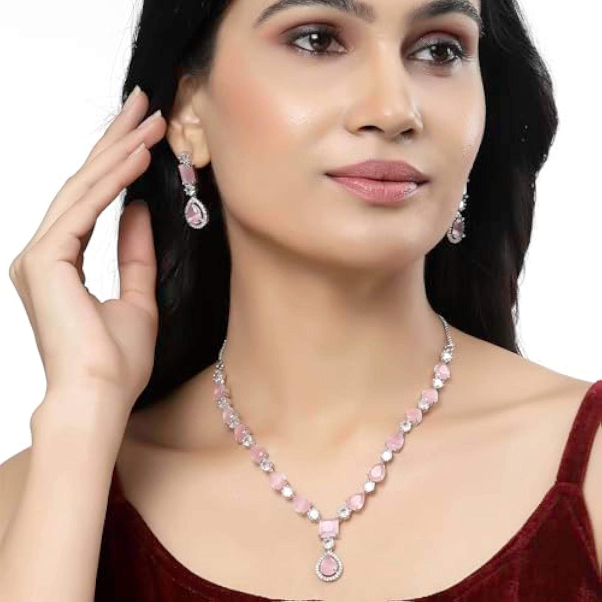 Rhodium-Plated Diamond Necklace Set