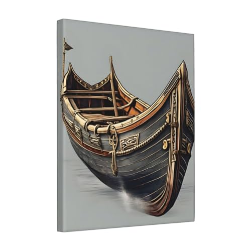FSCEV Peinture à l'huile sur toile Motif bateaux vikings anciens 20,3 x 25,4 cm