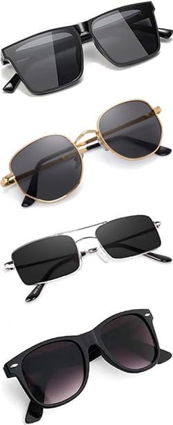 Unisex Combo offer pack of 4 shades glasses White Black Candy MC stan Rectangular Retro Vintage Narrow Non-Polarized Sunglasses Small Narrow Square Sun Glasses Combo offer pack (Medium)