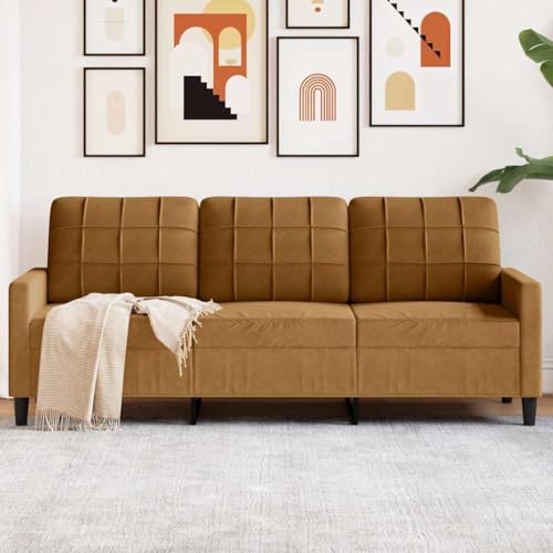 Sofá de 3 plazas marrón de terciopelo de 180 cm con elegante acabado y base metálica 2
