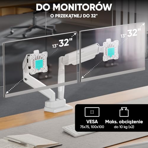 ONKRON Uchwyt na 2 Monitory 13-32 cali, 10 kg x2, max VESA 100x100, G160-W