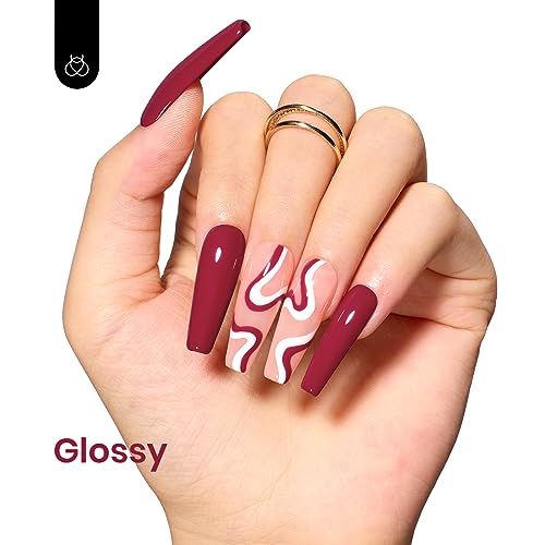 Image of Beetles Red Gel Nail Polish - Dark Red Color Soak Off Mulled Wine Gel Polish Retro Modern 1Pcs 15ml Nail Art Manicure UV Led Salon Fall