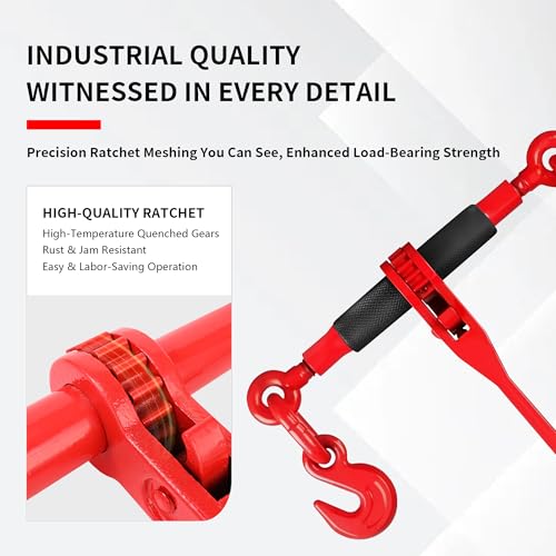 2-Pack 4.18 Ton (9,216 lbs) Heavy Duty Ratchet Binders for Chains with Non-Slip Feet, G70 Grab Hooks & Adjustable Length - Grade 70/80 Transport Chain Tie Down for Towing, Hauling, Securing by BTMPYLYT - Image 2