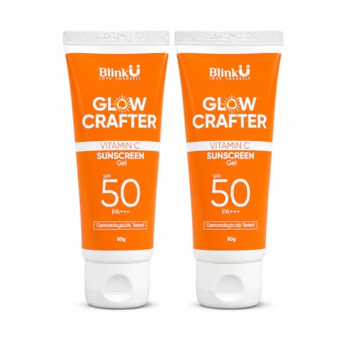 Image of BlinkU glow crafter 2-in-1 vitamin c sunscreen gel spf 50 pa+++ dermatologically tested sun protection for all skin types
