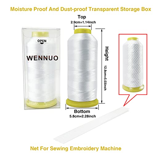 Wennuo White Embroidery Machine Thread Polyester Large Thread Spool Kit 5500 Yard (5000M) For Sewing And Embroidery Machine,108D/2 (1White) #TOP4