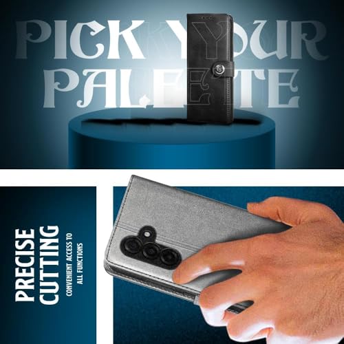 Image of WOW IMAGINE Shock Proof Flip Cover Back Case for Samsung Galaxy M17 5G | A17 5G | F17 5G (Magnetic Button Flip Case | Wallet Pockets & Stand | Leather Finish | Stone Grey)