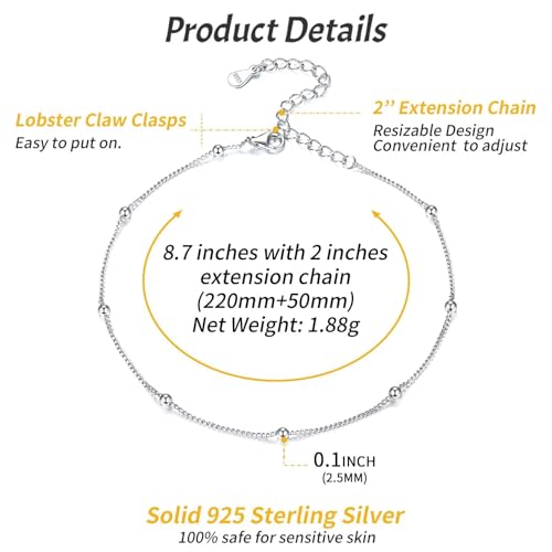 ChicSilver 925 Sterling Silver Ankle Bracelet for Women, Simple Durable Cuban Link/Figaro/Twist Rope Chain Anklets for Beach Party(with Gift Box) - Image 6