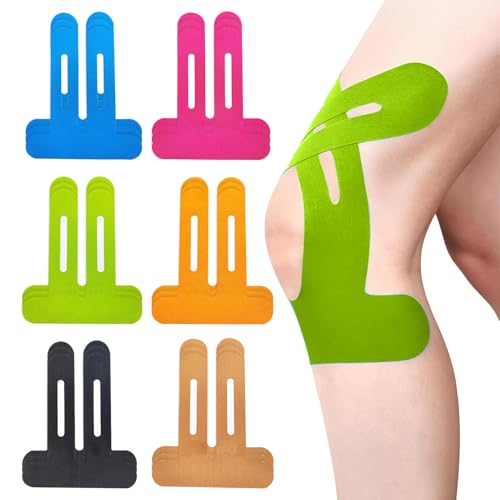 18pcs Precut Kinesiology Tape for Knees, Elastic Kinesiology Athletic Tape Strips, kt tape precut strips for Knee Support and Muscle Pain Relief-6colors