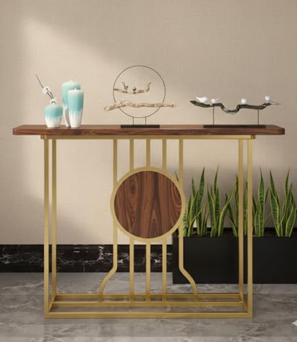 Image of Accent Table, Side Table, Small end Table, and Rectangular Bedside Table with Contemporary Home Accents for The Living Room, Bedroom, Office, and Console Table (Gold Brown)