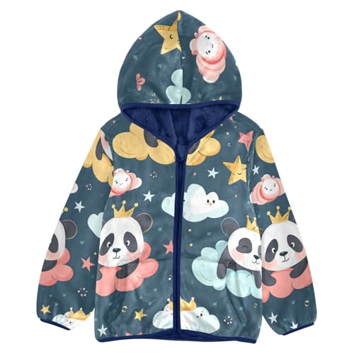 Boys Girls Fleece Jacket Cartoon Prince Panda in Clouds Kids Warm Hooded Outwear Coat