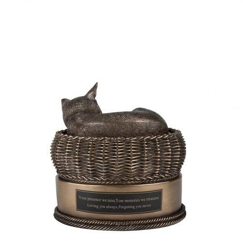 Perfect Memorials Custom Engraved Bronze Cat in Basket Cremation Urn