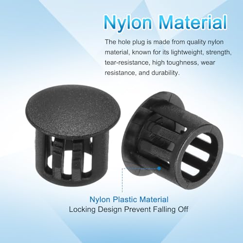 Image of uxcell 100pcs Nylon Plastic Hole Plugs, 2 /5 inch(10mm) Round Drill Screw Hole Plugs Covers Knockout Locking Plastic Plugs Insert End Caps for Kitchen Cabinet Furniture, Black