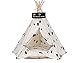 Scnbom Animaux Tente pour Tipi Tente pour Chat Chien Tentes Portable Amovible et Lavable avec Coussin Dog Teepee (M:50X50X60CM,Pin Noir)