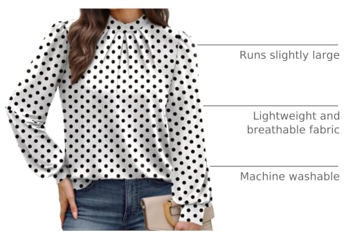 Image of WIHOLL Long Sleeve Shirts for Women Mock Neck Tops Pleated Front Blouses Dressy Casual Spring Fall Clothes 2026 Fashion