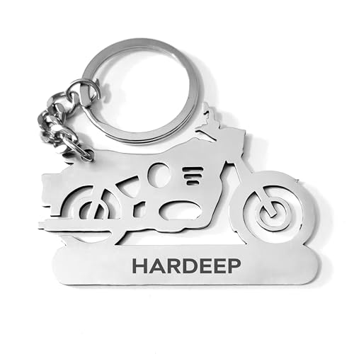 Image of PRINTHUA Customized Stainless Steel Bike Keychain|Engraved Keychain For Bike Lovers|Personalized Gift For Cyclists|Unique Bike Accessory|Ideal For Birthday,Anniversary Or Special Occasion,Silver
