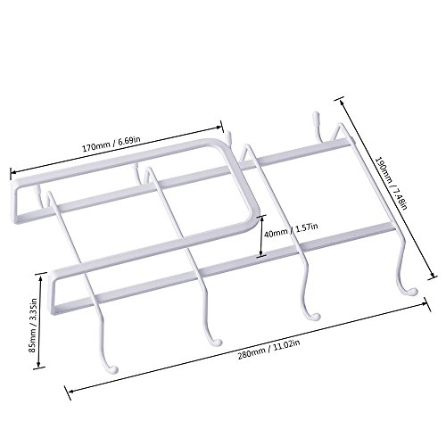 Fangfang 8 Hooks Mug Holders Under Shelf Cup Storage Rack Wine Glasses Drying Holder Rack Cabinet Hanging Organizer Rack Home Storage Hooks (White) #TOP2