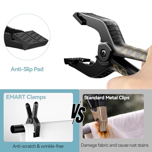Image of EMART 12 Pack Heavy Duty Spring Clamps 3.5 Inch Professional Plastic Backdrop Clips for Photography Studio, Background Stand, Woodworking, Crafts, Tarp-Black