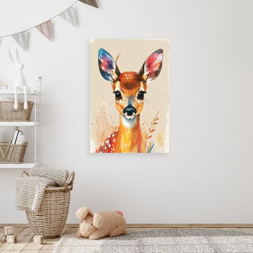 Cuadro sobre lienzo de ciervo beige Feeby de 20x30 cm para habitaciones infantiles 2