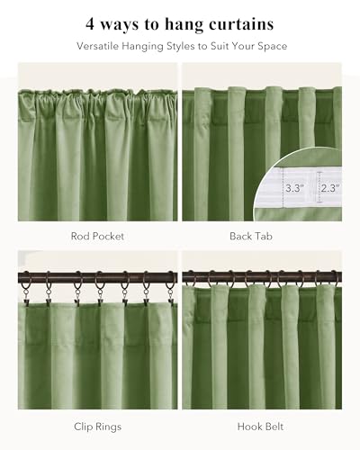 Image of Retro Green Velvet Curtains with Room Darkening, W52xL96, 2 Panels | Farmhouse Super Soft Drapes with Pleat Tape for Living Room, Bedroom, Dining Room, Thermal Insulated, Window Treatment