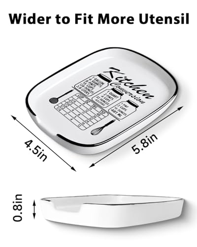 Image of Funny Spoon Rest for Stove Top, Ceramic Spoon Holder for Kitchen Counter | Large Cooking Utensil Rest, Conversion Chart Modern Farmhouse Kitchen Decor and Accessories for Cooking Lovers, White