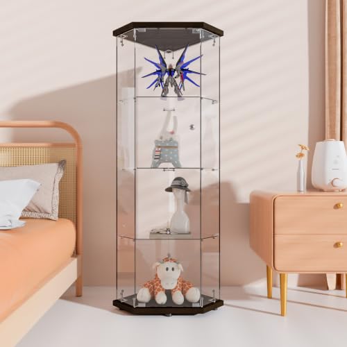 Image of Beauty4U Black 5 Corner Glass Display Cabinet, 4-Shelf Curio Cabinet