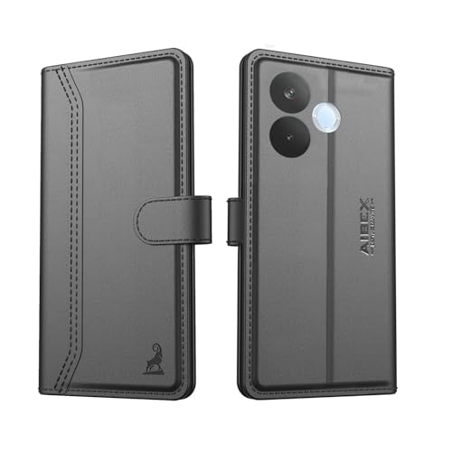 Image of AIBEX Compatible for Oppo A5 Pro 5G Flip Cover Leather Finish with Magnatic Closure | Inside TPU with Card Pockets | Wallet Stand | Complete Protection Flip Case -Black