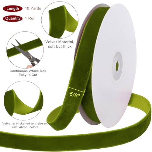 Image of Tsorode 10 Yards Black Velvet Ribbon 1 Inch for Christmas Tree,Velvet Christmas Ribbon for Gift Wrapping Crafts Bow Wreath Holiday Decorations (Olive Green, 5 /8 inch-10 Yard)