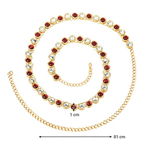 Image of I Jewels 18K Gold Plated Traditional Ethnic Round Kundan Studded Adjustable Kamarband /Belly Chain /Kandora /Wait Belt For Women (B020)