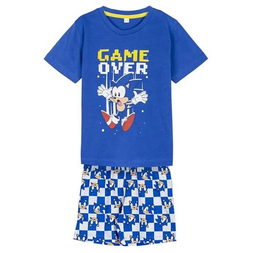 CERDÁ LIFE'S LITTLE MOMENTS Pijama Corto de Sonic - Color Azul - Talla 12 Años - Pijama para Niño - Elaborado con 100% Algodón de 145gsm - Estampado de Sonic - Producto Original Diseñado en España