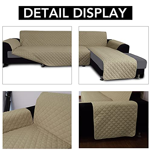 Image of Easy-Going polyester Sofa Slipcover L Shape Sofa Cover Sectional Couch Cover Chaise Lounge Slip Cover Reversible Sofa Cover Furniture Protector Cover for Pets Kids Children Dog Cat(Large,Beige /Beige)