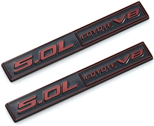 Image of 2pcs 5.0 Coyote V8 Emblem 3D Trim Fender Hook Trunk Badge Decal Sticker Nameplate Replacement for 150 Mustang (Black Red)