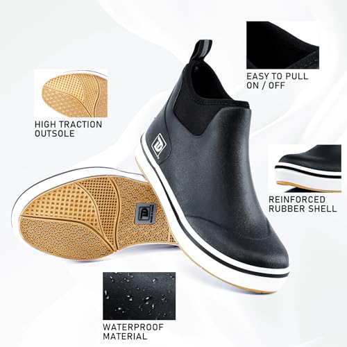 Mens Deck Boots, Waterproof Rubber Fishing Rain Boots, Anti-slip Short Ankle Shoes for Outdoor Fishing, Boating, Size 5-143
