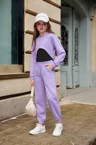Arshiner 3 Piece Girls Jogger Set Sweatsuits Crop Sweatshirt Hoodie Adjustable Cami Top and Sweatpants3