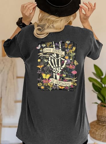 Womens Oversized Tshirts Skeleton Flowers Funny Graphic Loose Shirts Tops4